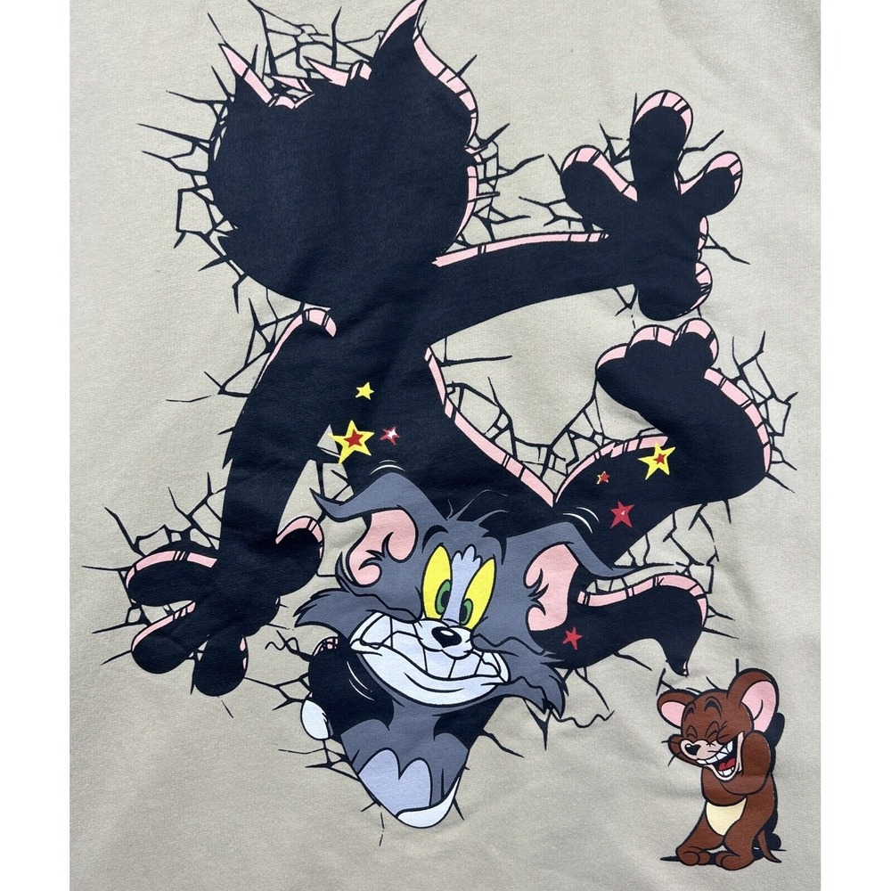 Tom and Jerry Mens Large Beige Pullover Hoodie - Picture 4 of 7